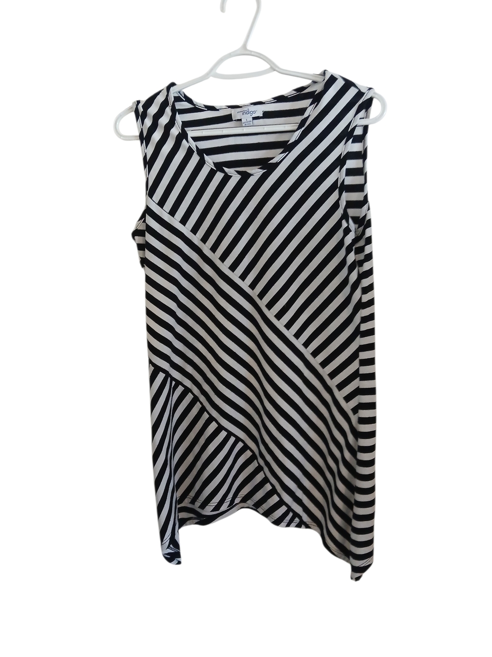 Great Northwest Indigo Sleeveless Black and White Striped Top